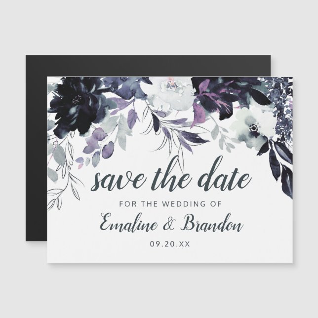 Nocturnal Floral Watercolor Chic Save the Date (Front/Back)