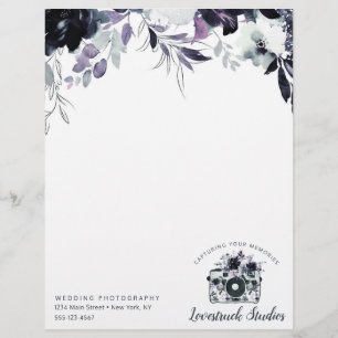 Nocturnal Floral Watercolor Navy Custom logo Letterhead