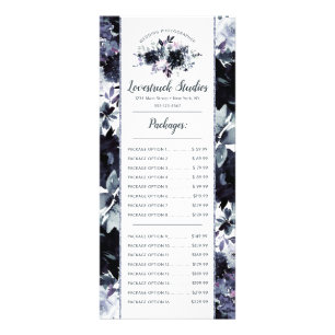 Nocturnal Floral Watercolor Navy Custom Price List Rack Card