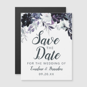 Nocturnal Floral Watercolor Wedding Save the Date Magnetic Invitation