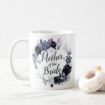 Nocturnal Floral Wreath Chic Mother of the Bride Coffee Mug<br><div class="desc">Nocturnal Floral Watercolor Lush Flower Design with Hand Painted Stems, Vines, Leaves, Foliage. Colourful Navy blue, Dusty blue, Dark almost Black Grey, and hints of Mauve pink. With Hand Drawn Line elements, Swirly Chic Hand Lettered Brush Script Fonts and Elegant Floral Wreath - Mother of the Bride Coffee Cup Mug!...</div>