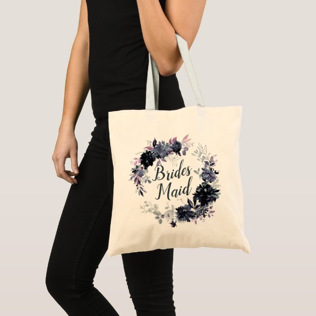 Nocturnal Floral Wreath Elegant Bridesmaid Tote Bag (Front (Product))