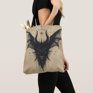 Nocturnal Guardian Tote – Gothic Bat Illustration Bag