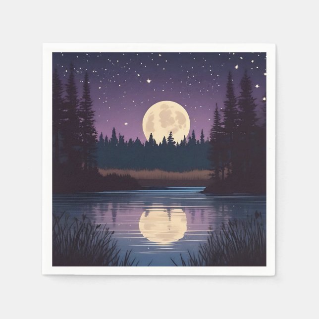 Nocturnal Moonlit Lake Napkin (Front)