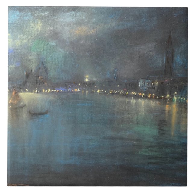 Nocturne of Venice (by Glenn Cooper Henshaw) Ceramic Tile (Front)