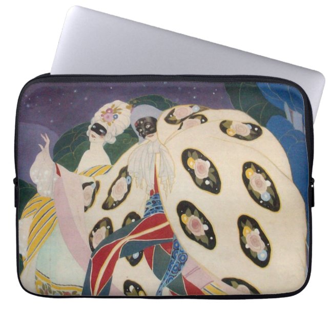 NOCTURNE WITH MASKS / Art Deco Venetian Masquerade Laptop Sleeve (Front)