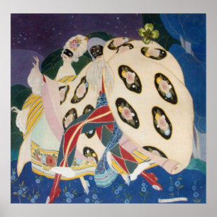 NOCTURNE WITH MASKS / Art Deco Venetian Masquerade Poster