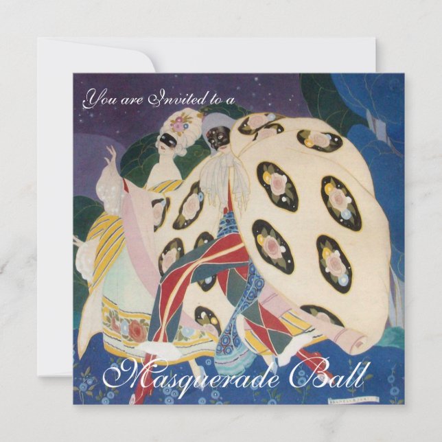 NOCTURNE WITH MASKS ,MARDI GRAS MASQUERADE BALL INVITATION (Front)