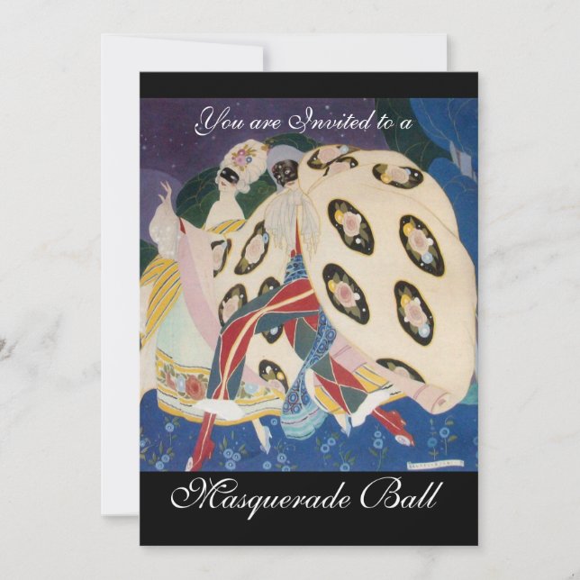NOCTURNE WITH MASKS ,MARDI GRAS MASQUERADE BALL INVITATION (Front)