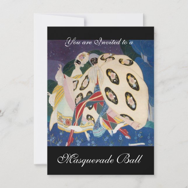 NOCTURNE WITH MASKS ,MARDI GRAS MASQUERADE BALL INVITATION (Front)