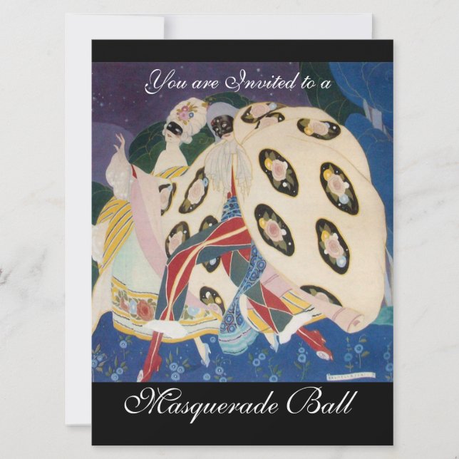 NOCTURNE WITH MASKS ,MARDI GRAS MASQUERADE BALL INVITATION (Front)