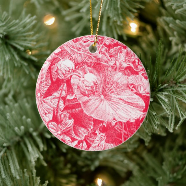 Nodding Lotus (Red) - Ceramic Ornament (Tree)