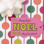 Noel 1970s Retro Lettering Pink and Lime Christmas Gift Tags<br><div class="desc">Add a vintage touch to your gifts with these paper tags. They feature the word "NOEL" spelled out in bold lime green 1970s style lettering against a pink background with spots to write in your own names. The reverse side of the tag has a coordinating Christmas word collage pattern.</div>