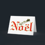 Noel and Santa Christmas Card<br><div class="desc">Big red Noel letters with Santa driving his sleigh with reindeer</div>