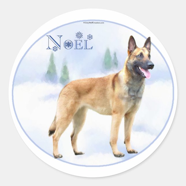 Noel Belgian Malinois Classic Round Sticker (Front)