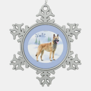 Noel Belgian Malinois Snowflake Pewter Christmas Ornament