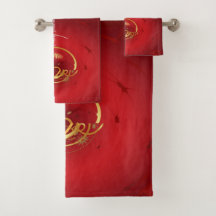 Noel Bells Have a Blessed Nice Day Red Christmas Bath Towel Set