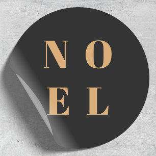 Noel Black and Gold   Trendy Stylish Christmas Classic Round Sticker