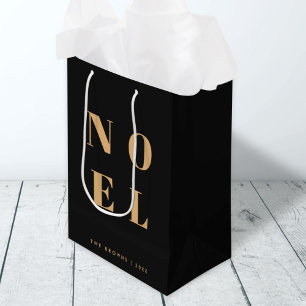 Noel Black and Gold   Trendy Stylish Christmas Medium Gift Bag