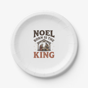Noel Born Is the King Vintage Nativity Christmas Paper Plate
