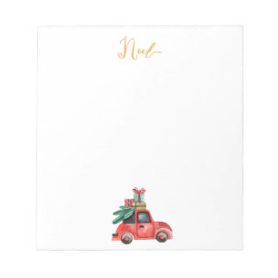 Noel Calligraphy Watercolor Car Christmas Notepad