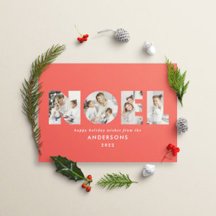 Noel Christmas bold modern 4 photo simple Holiday Card