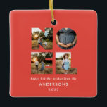 Noel Christmas bold modern 4 photo simple Holiday  Ceramic Ornament<br><div class="desc">Colourful bright fun Noel Christmas typography 4 photo holiday design. Red,  green,  navy blue,  black and pink colorways available.</div>