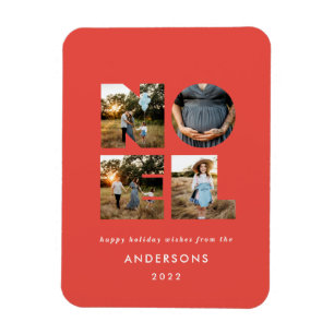 Noel Christmas bold modern 4 photo simple Holiday  Magnet