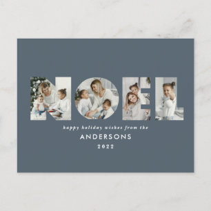 Noel Christmas bold modern 4 photo simple Holiday Postcard