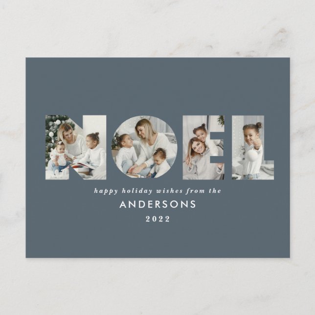 Noel Christmas bold modern 4 photo simple Holiday Postcard (Front)