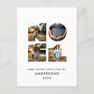 Noel Christmas bold modern 4 photo simple Holiday Postcard