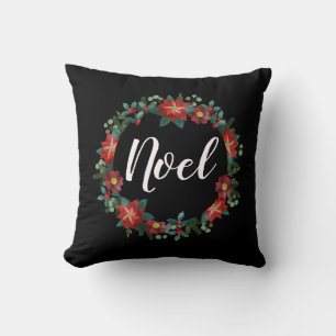 Noel, Christmas Floral Wreath Cushion