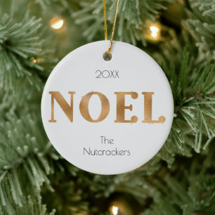 Noel Christmas Gold Typography Photo Ceramic Ornament