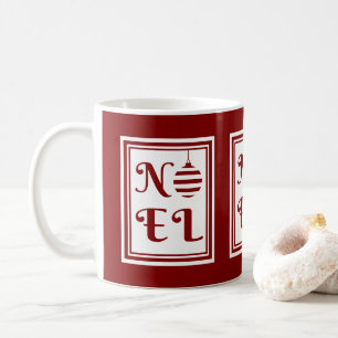 NOEL Christmas Holiday Red And White Coffee Mug