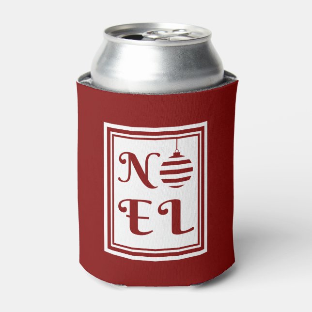 NOEL Christmas Holiday Red And White Personalise Can Cooler (Can Front)