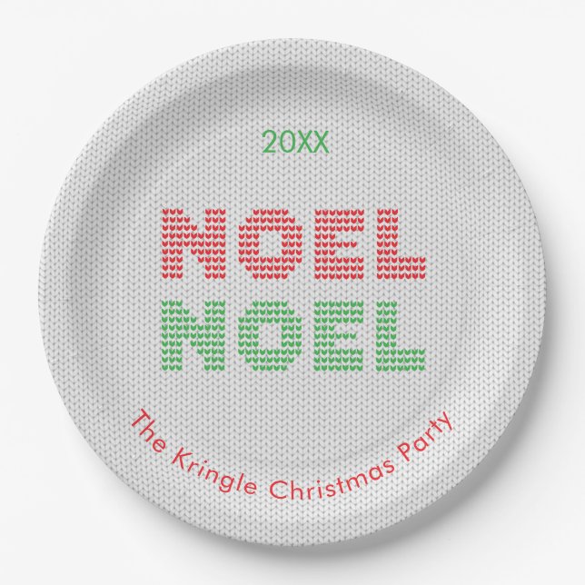 Noel Christmas Sweater Typography Paper Plate (Front)