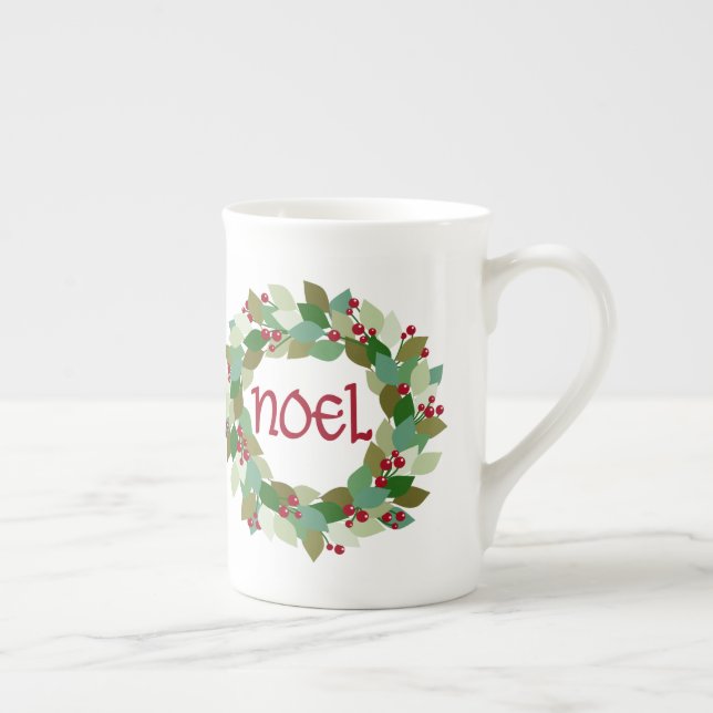 Noel Christmas Wreath | Festive Bone China Mug (Right)