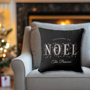 Noel Decorative Black Red Personalised Christmas Cushion