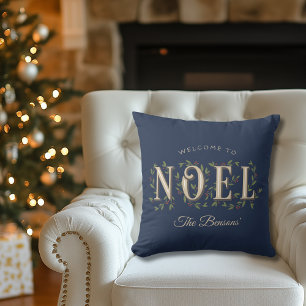 Noel Decorative Blue Personalised Christmas Cushion