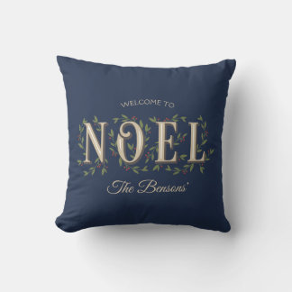 Noel Decorative Lettering Navy Blue SVG Christmas Cushion