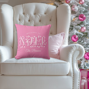 Noel Decorative Pink White Personalised Christmas Cushion