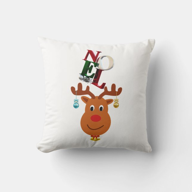 Noel Deer Bells Bauble Rudolf Snowflakes Christmas Cushion (Front)