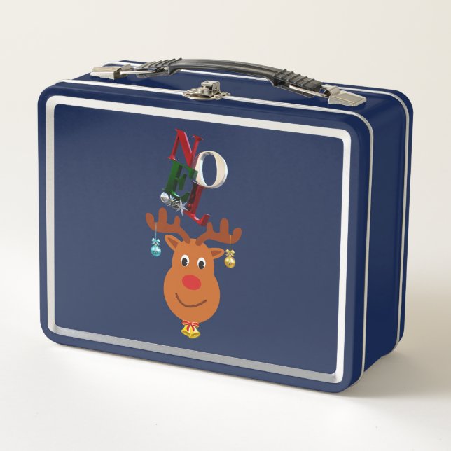 Noel Deer Bells Bauble Rudolf Snowflakes Christmas Metal Lunch Box (Front)
