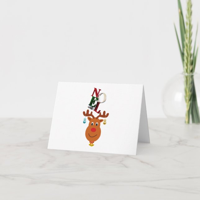 Noel Deer Bells Bauble Rudolf Snowflakes Christmas Thank You Card (Front)
