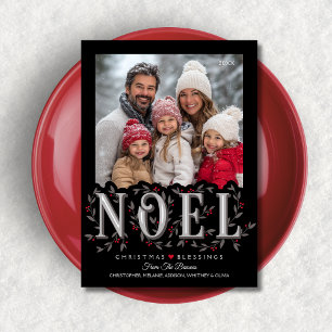 Noel Elegant Black Red Photo Christmas Card
