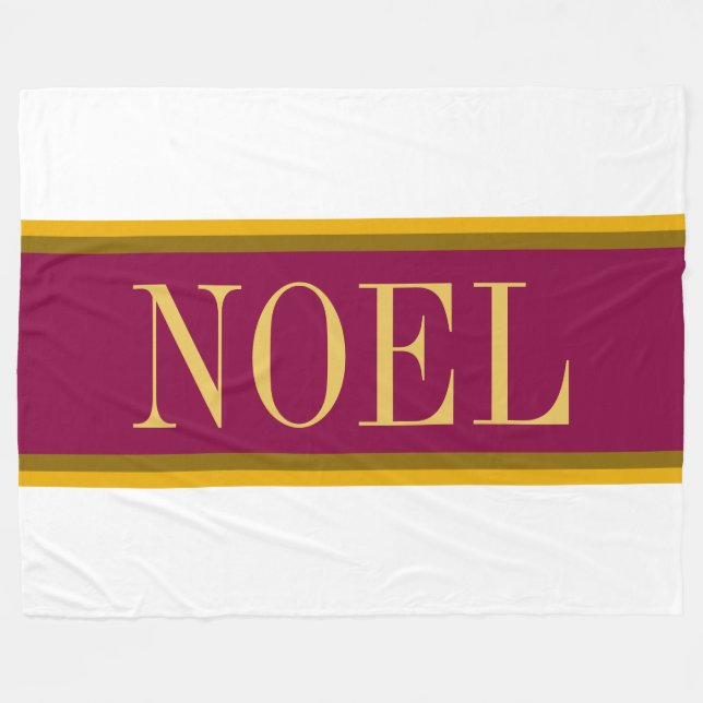 NOEL Elegant Festive Burgundy Red White Stripes Fleece Blanket (Front (Horizontal))