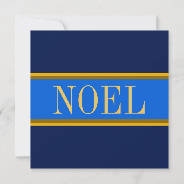 NOEL Elegant Royal Navy Blue Golden Brown Stripes Holiday Card (Front)