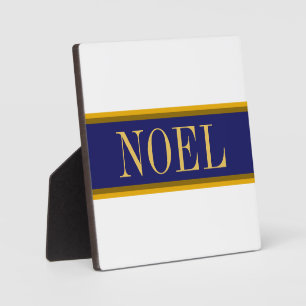 NOEL Festive Modern Navy Blue Snowy White Stripes Plaque
