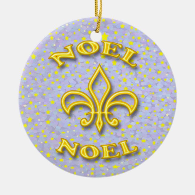 Noel Fleur de Lis Christmas Ceramic Tree Decoration (Front)