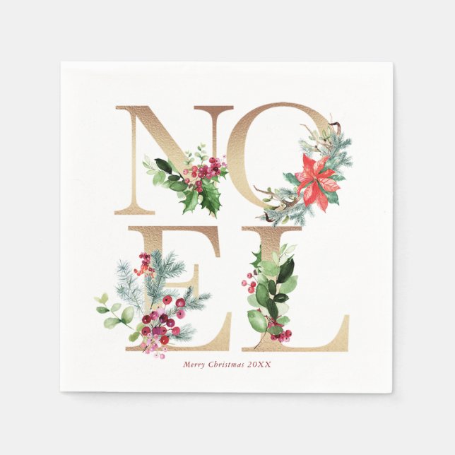 Noel floral merry christmas holiday napkin (Front)